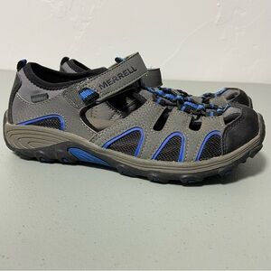 Merrell Boys H20 Hiker Hiking Sandal 4M Gray Blue Leather Upr Hook Loop Closure